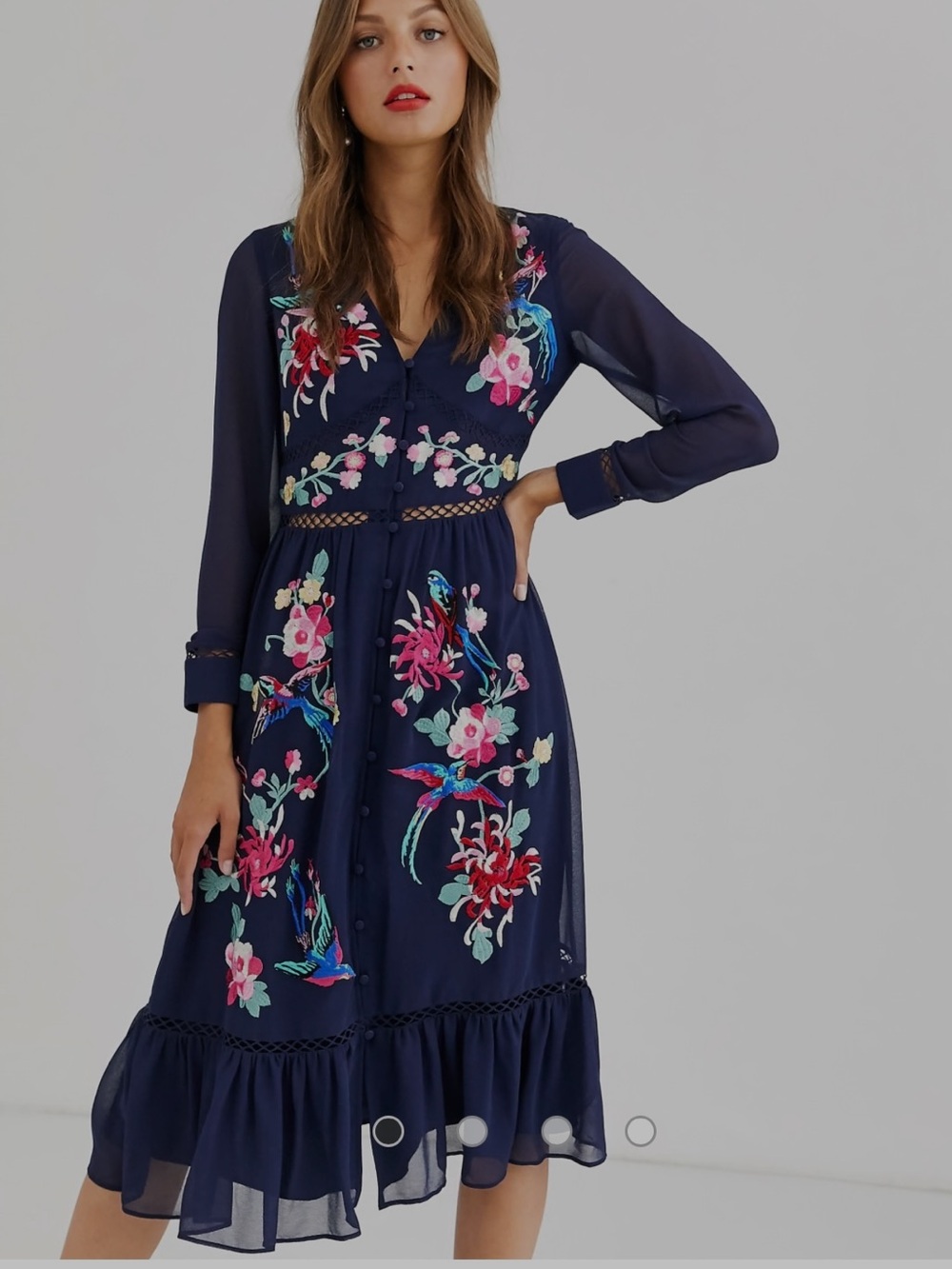 ASOS Floral Embroidered Navy Midi Dress
